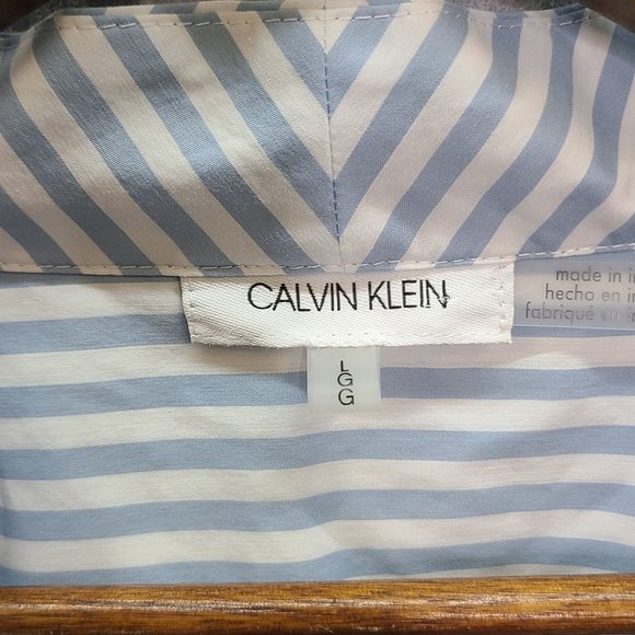 Calvin Klein Baby Blue And White Striped Top Size L - Picture 5 of 7